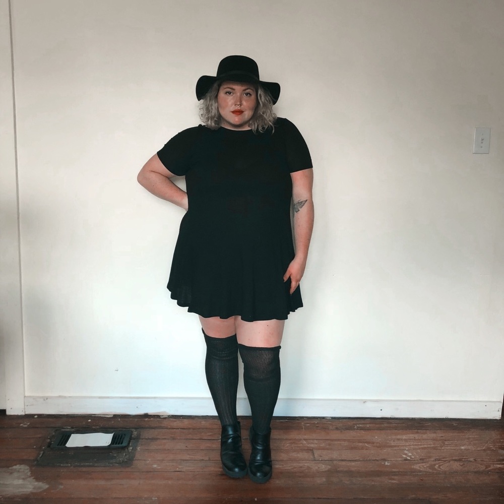 Forever 21+ Black Ribbed Skater Dress